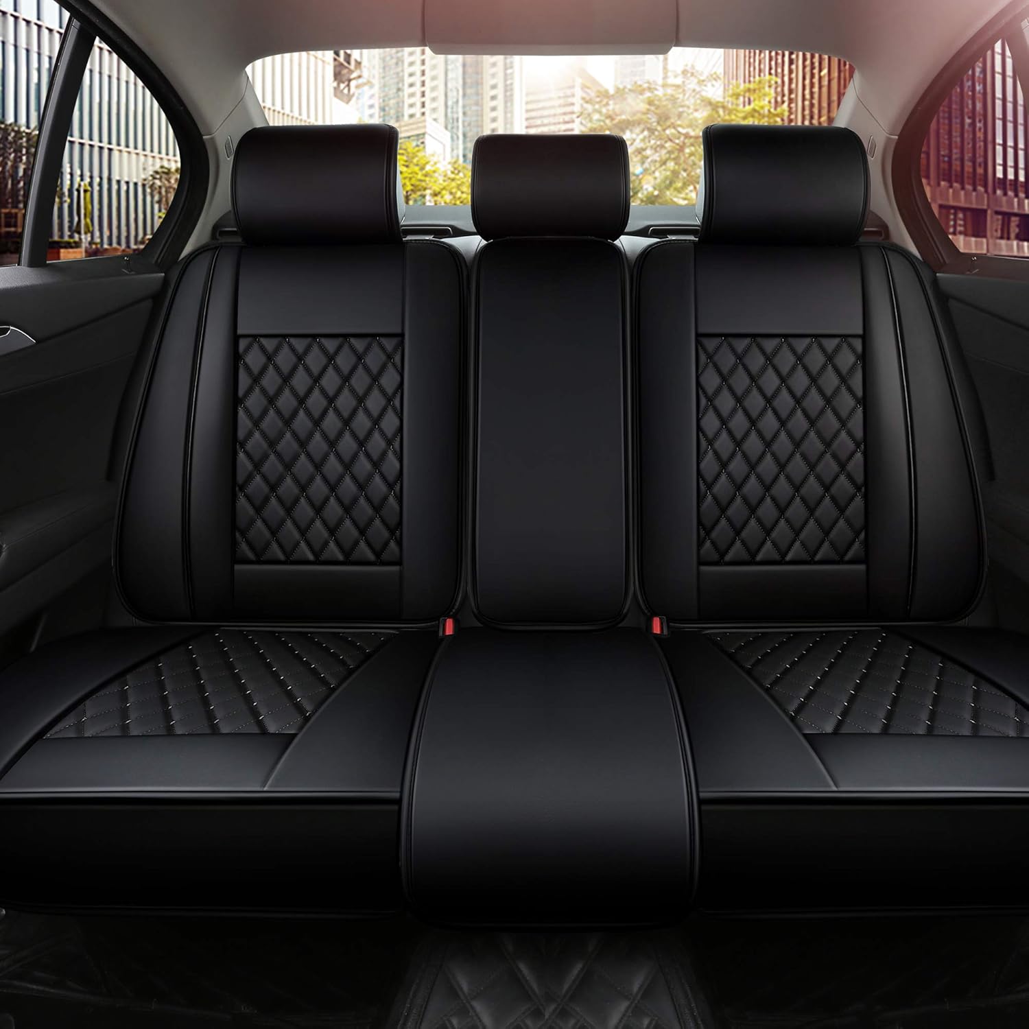 2 Pcs Black with Red Line Waterproof PU Leather Car Seat Cover J8464