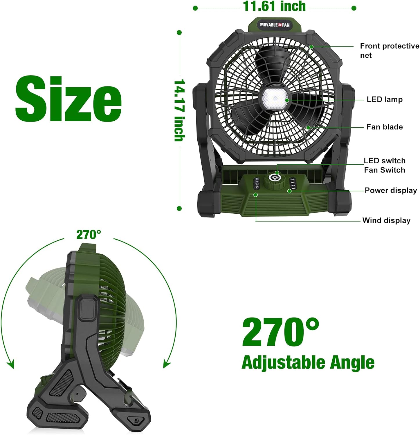Rechargeable 14inch Camping Fan with LED Lantern Y2576