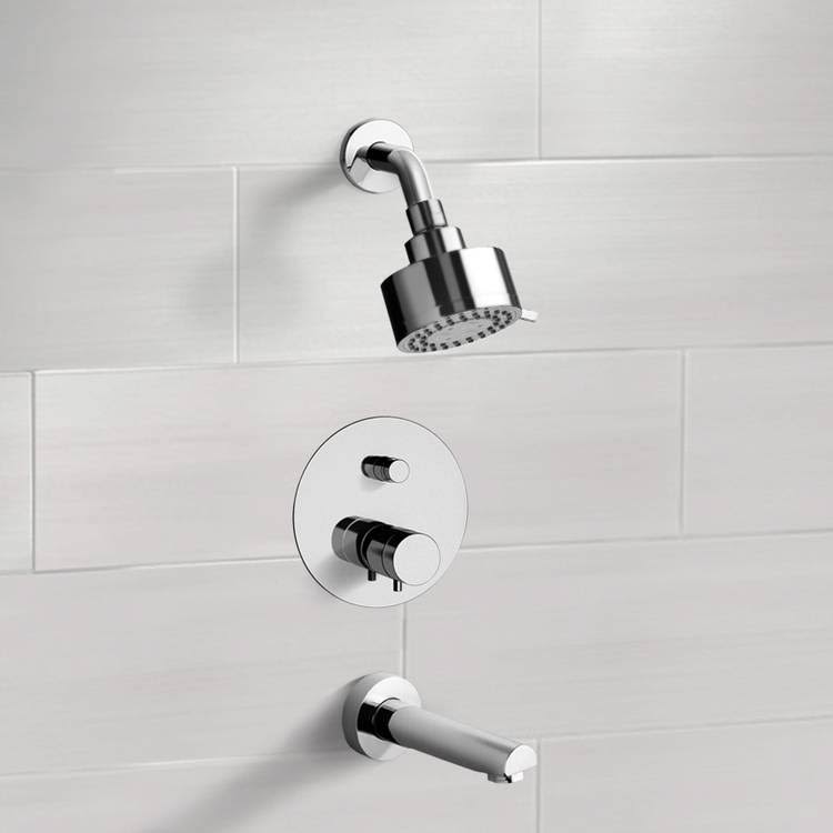 Chrome Thermostatic Tub and Shower Faucet Set with Multi Function Shower Head W22430