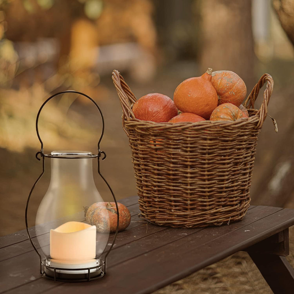 Black Metal Glass Solar LED Lanterns, 10.5 Inch, Warm White, Waterproof X744390