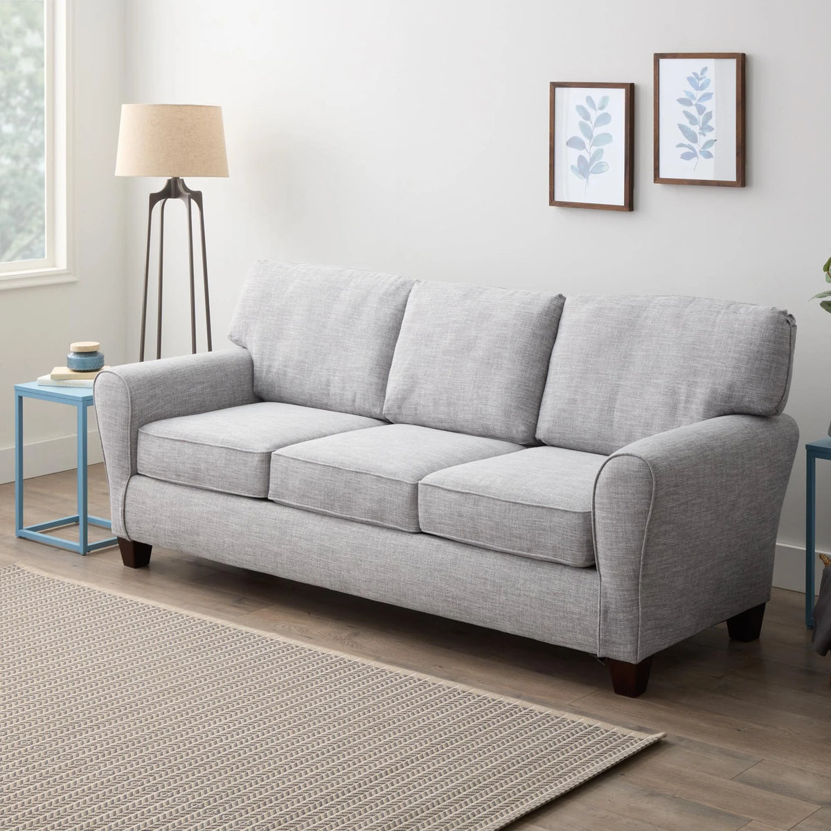 Light Gray Rolled Arm Fabric Sofa I56689