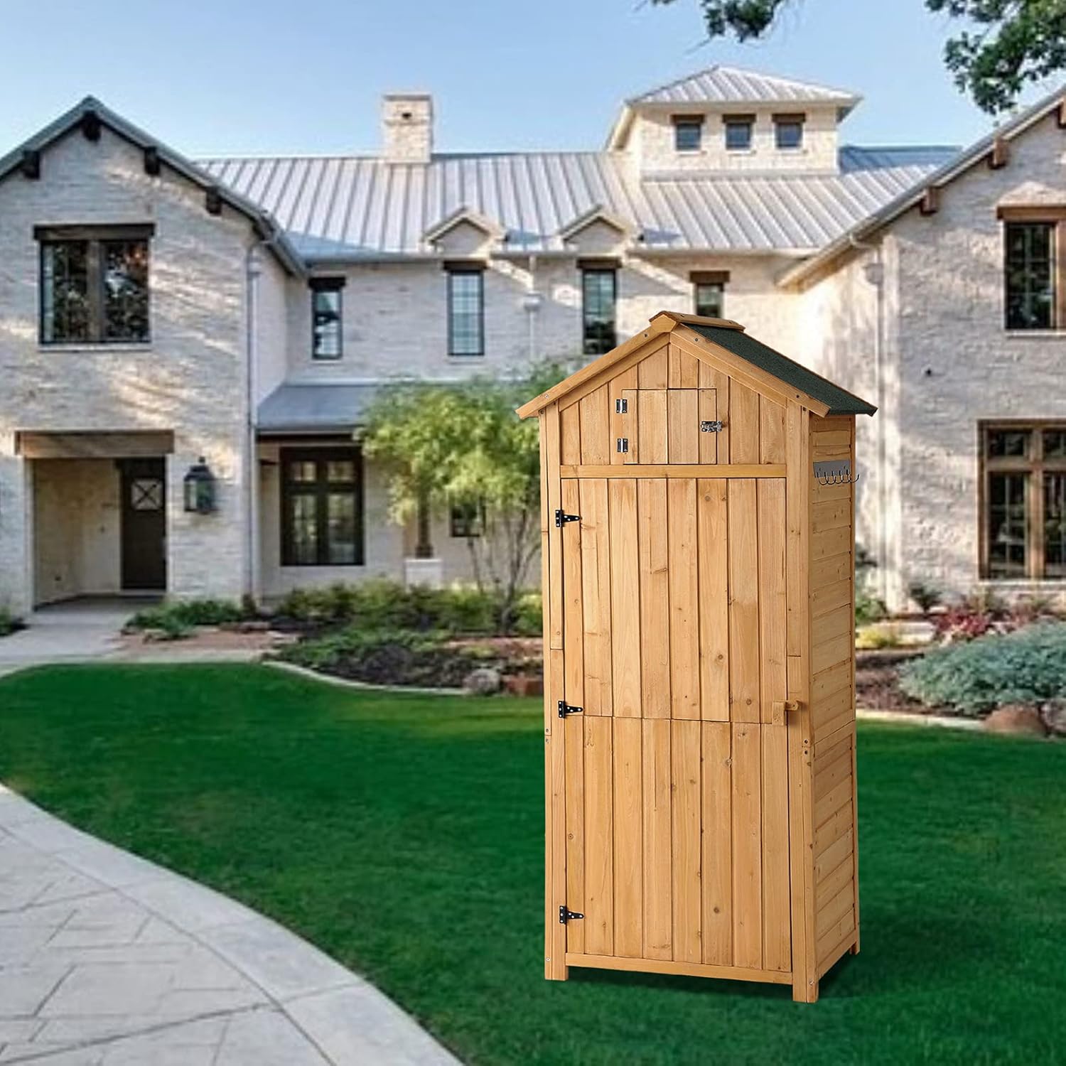 Outdoor Storage Shed Wood Garden Storage Cabinet Waterproof Tool Storage Cabinet with Lockable Doors U45198