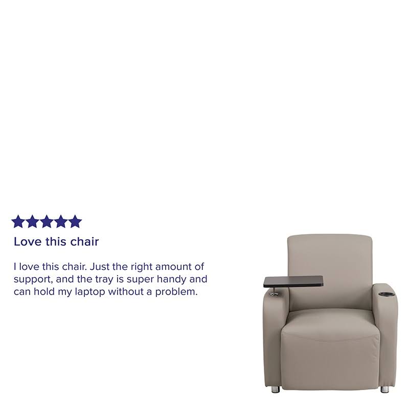 Gray Leather Guest Chair with Tablet Arm and Cup Holder U360066