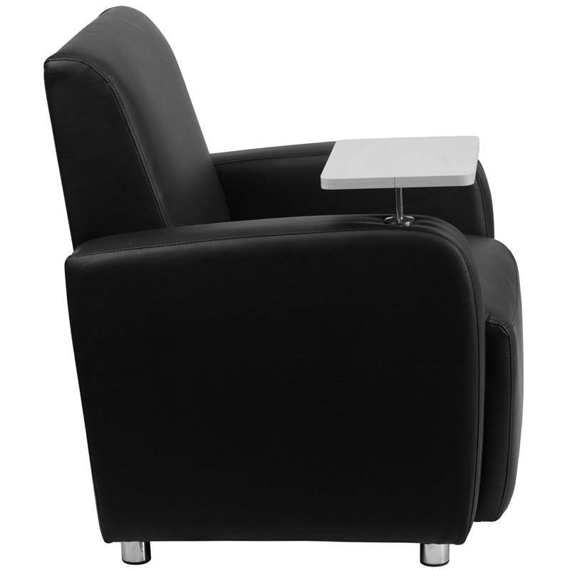 Gray Leather Guest Chair with Tablet Arm and Cup Holder U360066