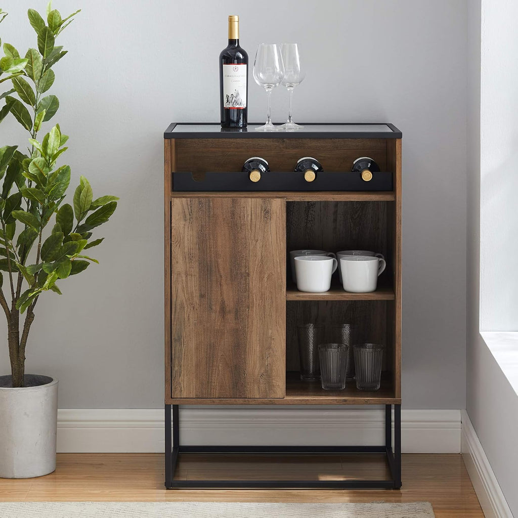 Rustic Oak Wood and Glass Bar Cabinet S110605