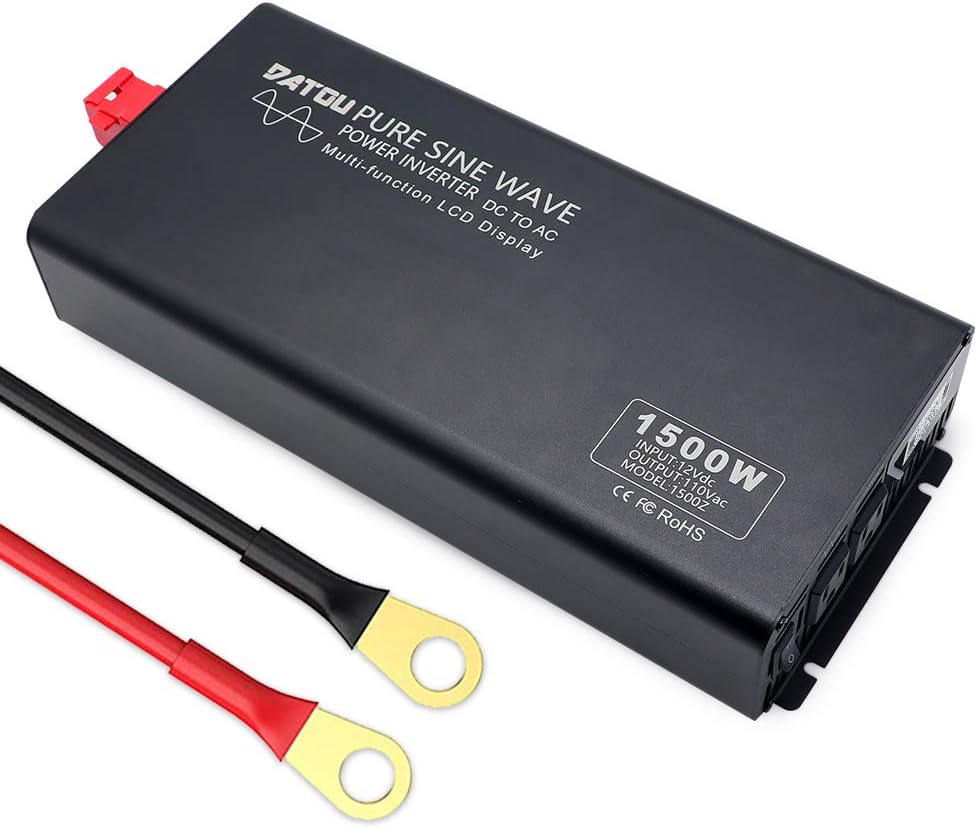 1500W Peak Pure Sine Wave Power Inverter DC 12V to 110V AC Car Power Converter with 2 AC Outlets A442814