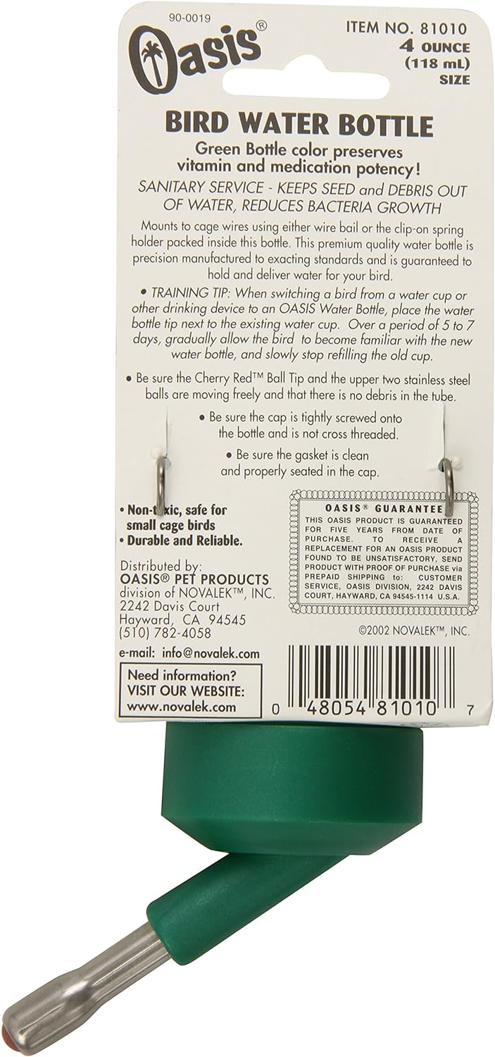 Green 4-Ounce Small Bird Water Bottle with Cherry-Red Drinking Tip L65645