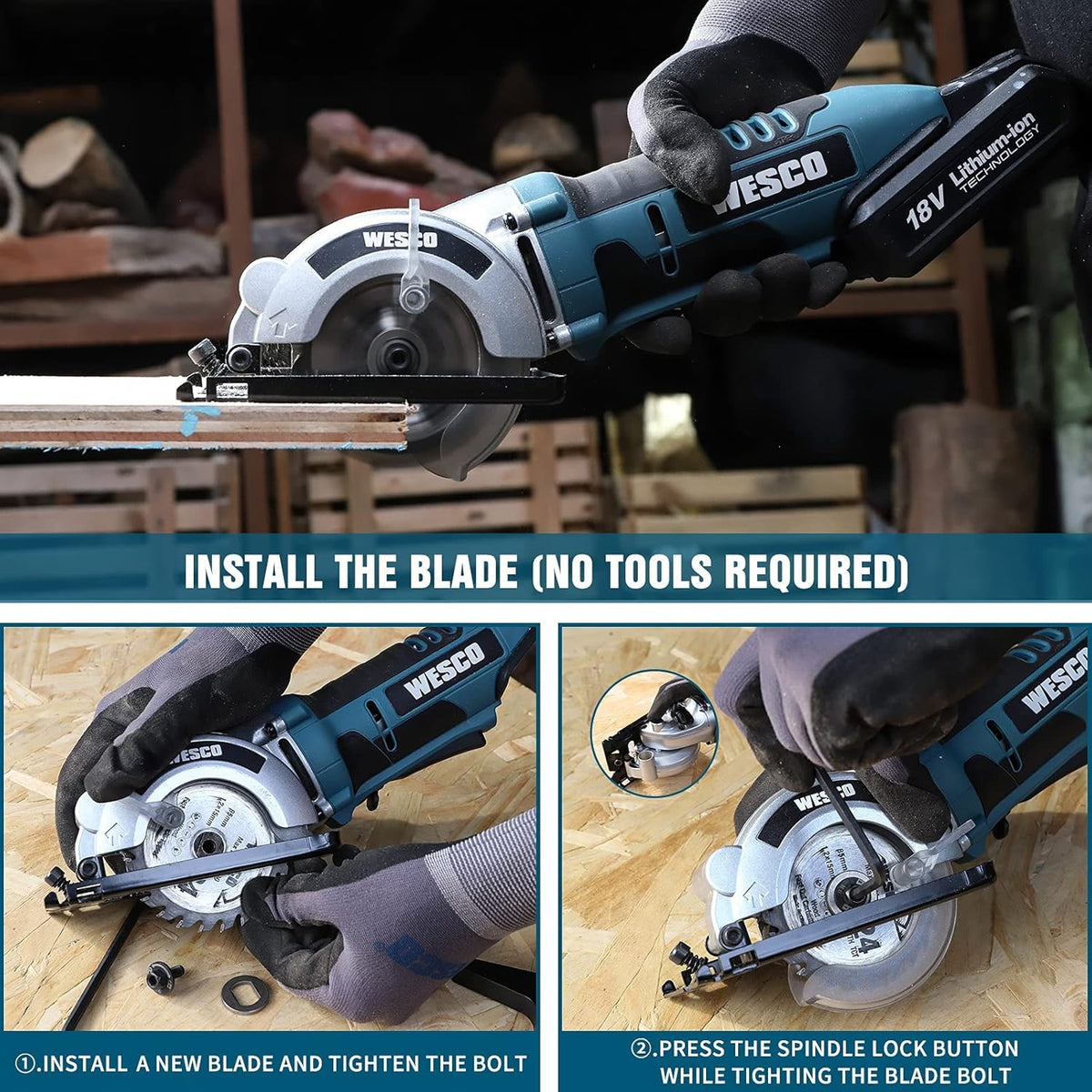 Cordless Mini Circular Saw with 2.0Ah Battery and Fast Charger D72604