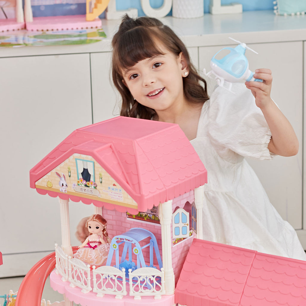 DIY Dollhouse Assembly Kit Castle Villa 4 Layers 11 Rooms with Light U536