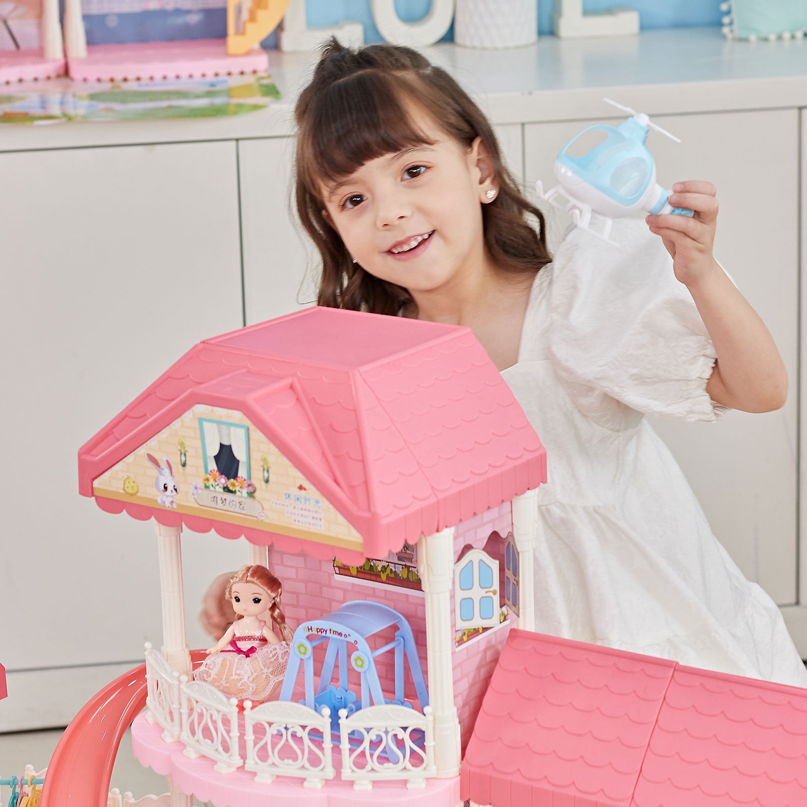 DIY Dollhouse Assembly Kit Castle Villa 4 Layers 11 Rooms with Light U536