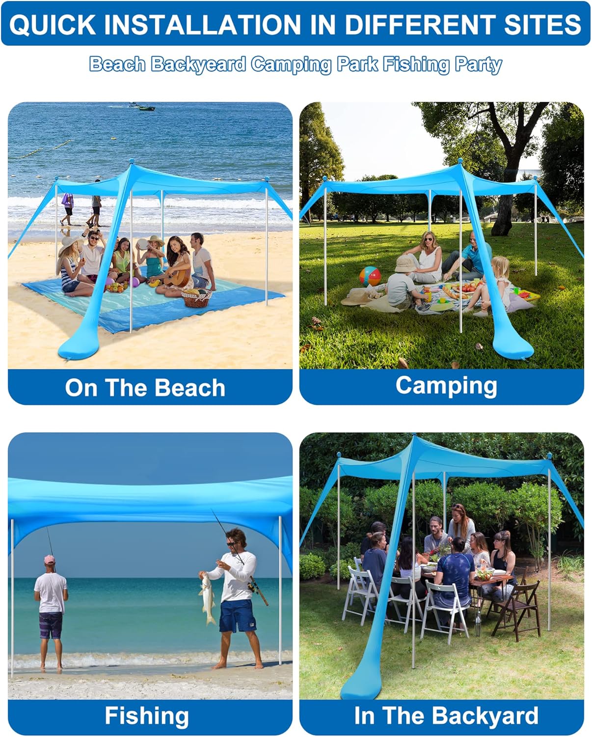 Beach Canopy with 4 Aluminum Poles, UPF50+ Sun Shelter, Pack of 2 O36776