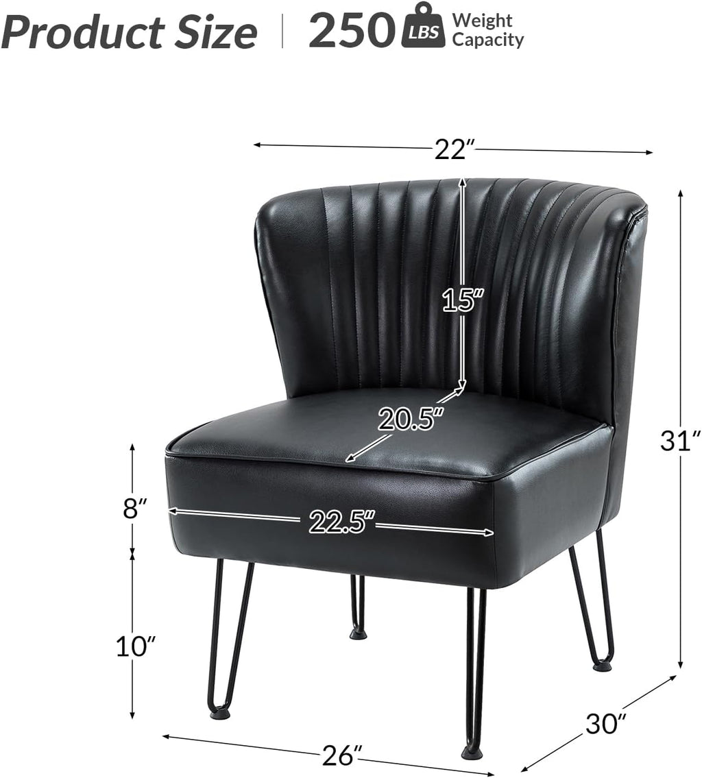 Faux Leather Accent Chairs Set Of 2 With Metal Base, Black T444