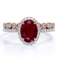 18k Rose Gold over Silver Oval Ruby Bridal Ring Set O123384