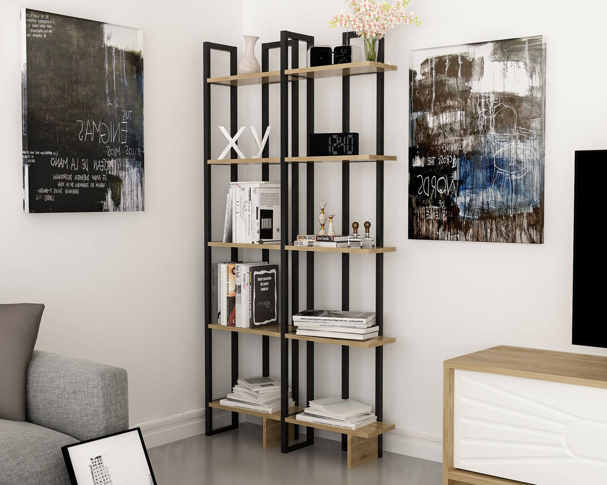 Tall Metal Wood Corner Bookcase S2112
