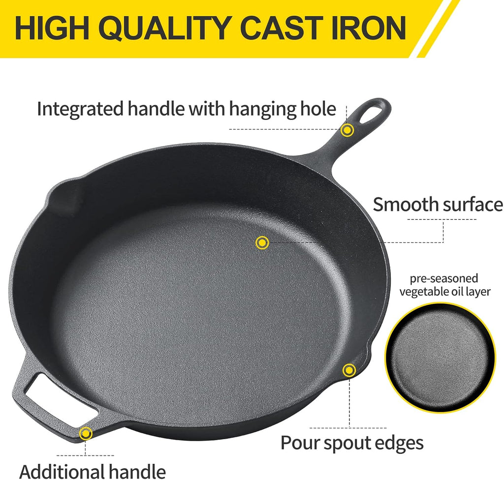 Pre-Seasoned Cast Iron 15 Dual Handle Frying Pan F8976