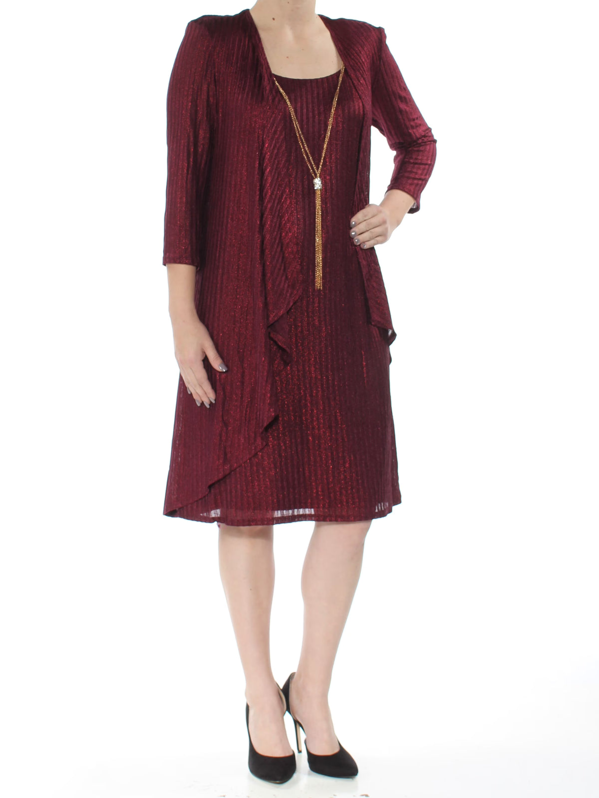 Maroon Jewel Draped Jacket & Shift Dress I481236