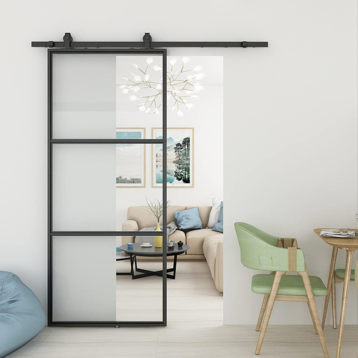 36in x 84in Frosted Glass Sliding Barn Door with Soft Close Hardware Kit Q77700
