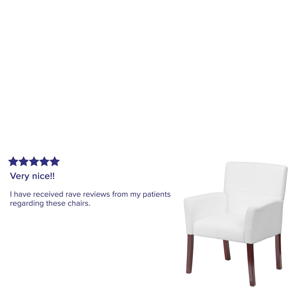 White Executive Side Reception Chair with Mahogany Legs W467145