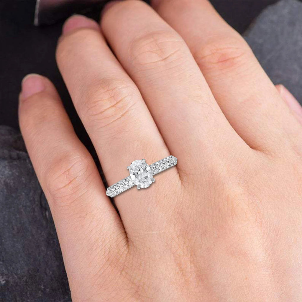 Oval Cut Lab Created Diamond Solitaire Halo Ring in 14K Solid White Gold Y6711