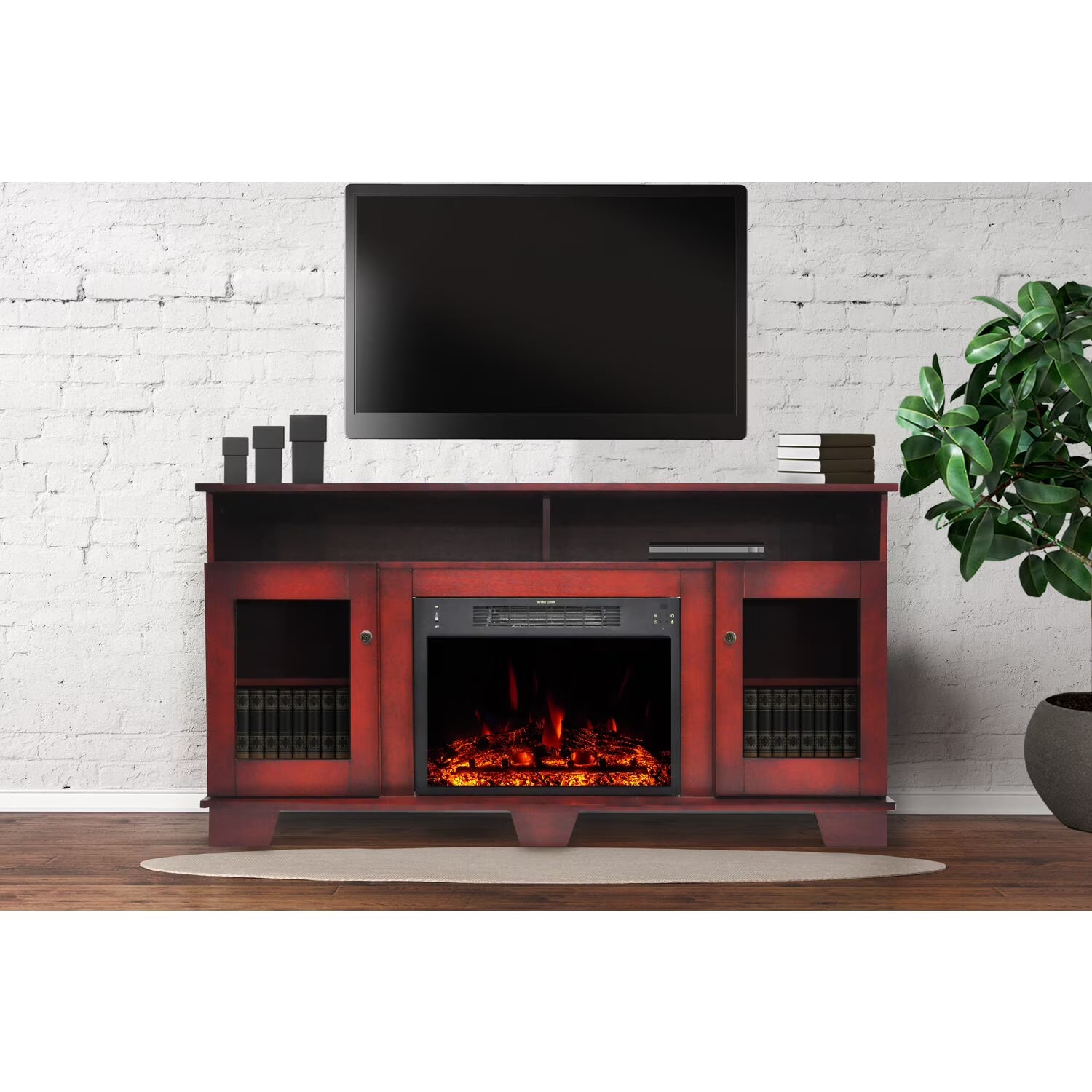 Electric Fireplace Heater with Cherry TV Stand G75117