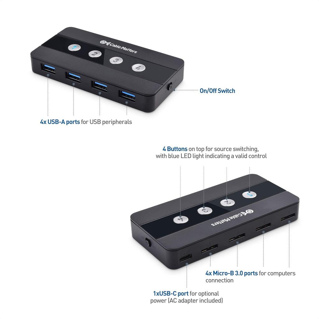 4 Port USB 3.0 Switch Hub with USB-C Adapter W5321