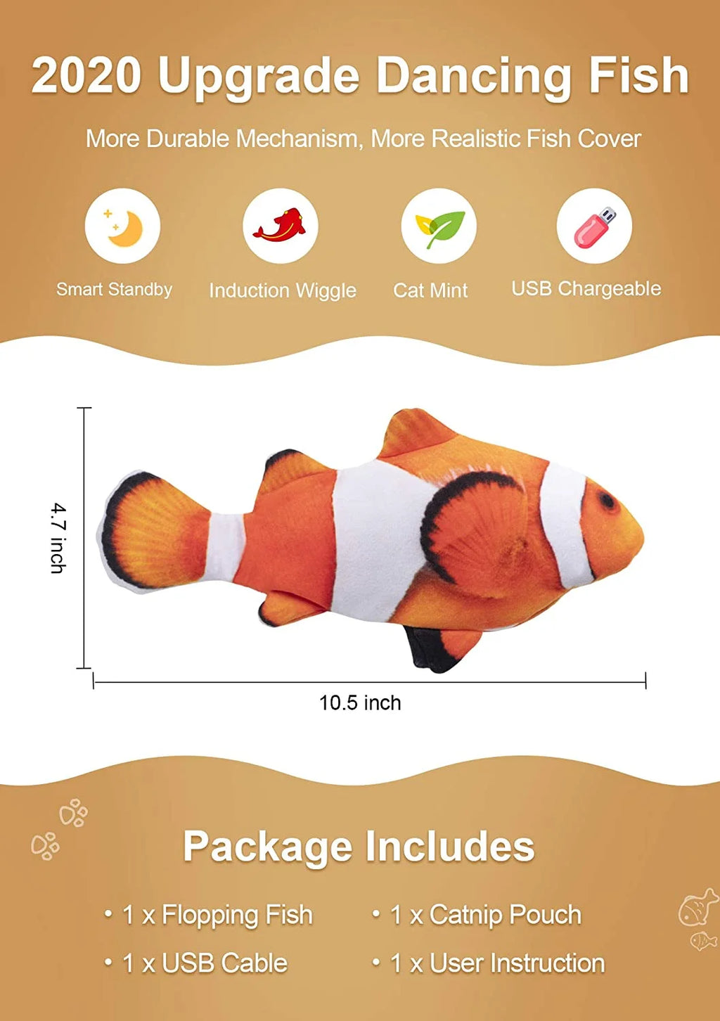 Electric Flopping Fish 10.5" Plush Cat Toy S337