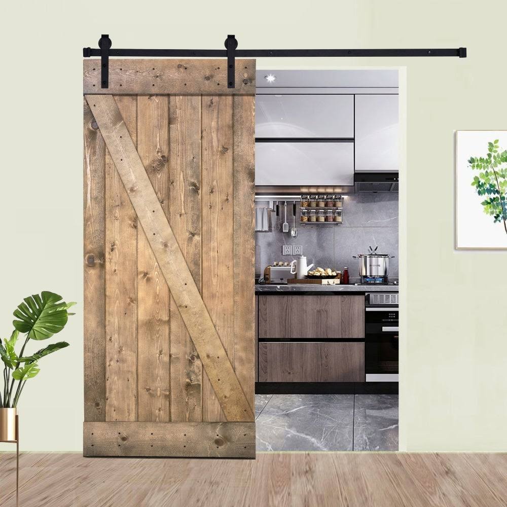 Red Oak Paneled Wood Barn Door with Installation Hardware Kit W783727