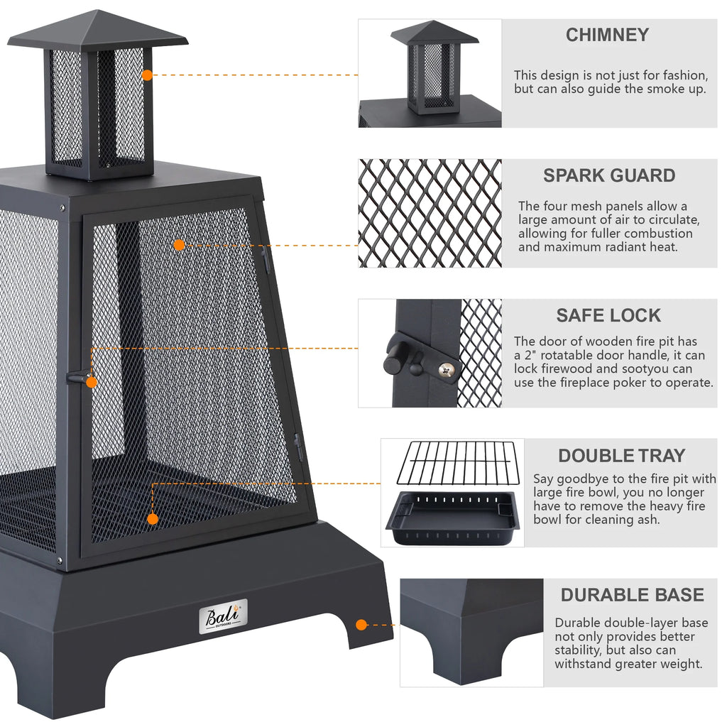 Black Steel Wood Burning Fire Pit Chimenea F191