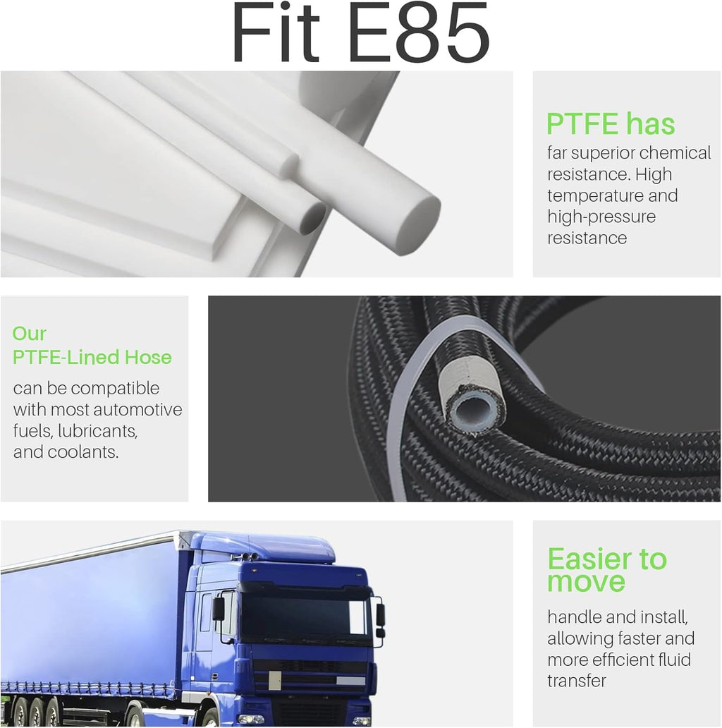 6AN PTFE E85 Braided Fuel Line Fitting Kit 10FT Transmission Oil Cooler Line Black Pack of 2 W839