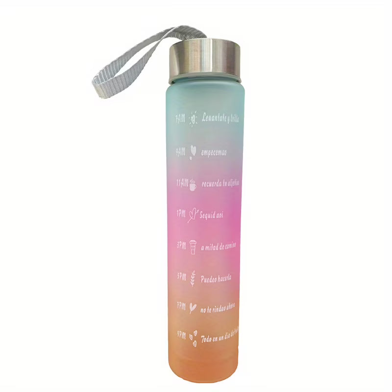 32oz Motivational Water Bottle With Straw & Time Marker, With Carrying Strap F881