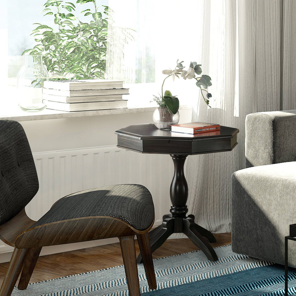 Blue Solid Wood Octagon Side Table R298892