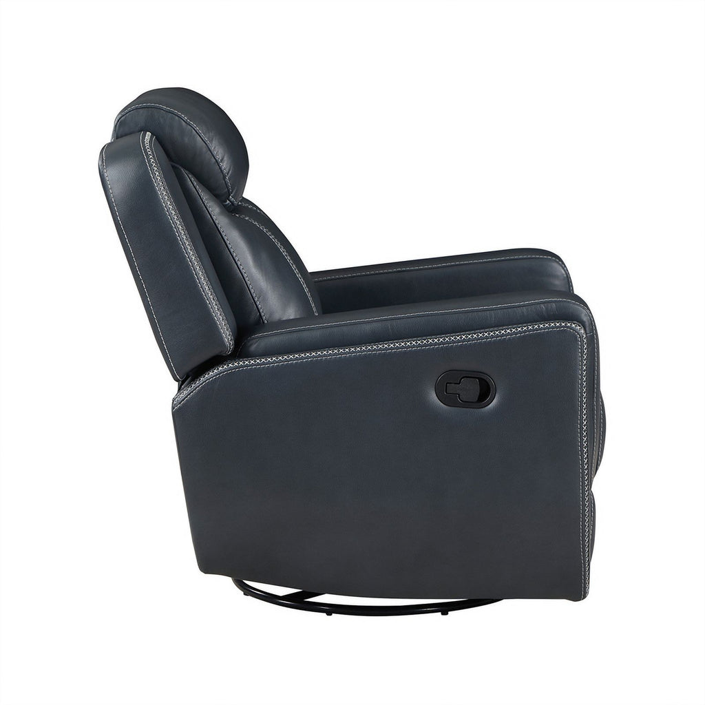 Blue Swivel Faux Leather Glider Reclining Chair U535