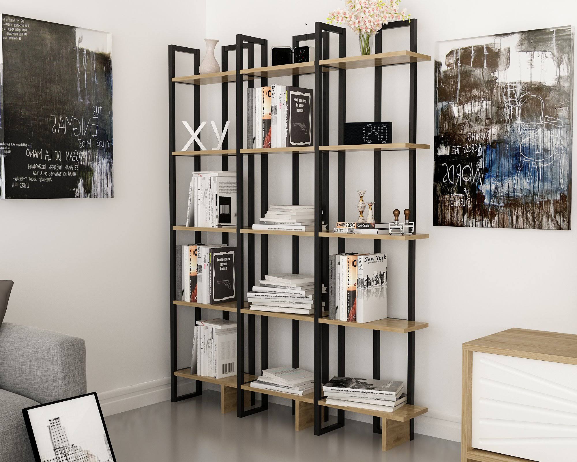 Tall Metal Wood Corner Bookcase S2112