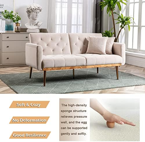 White Teddy Upholstered Futon Sofa Bed with 3 Adjustable Positions R1262