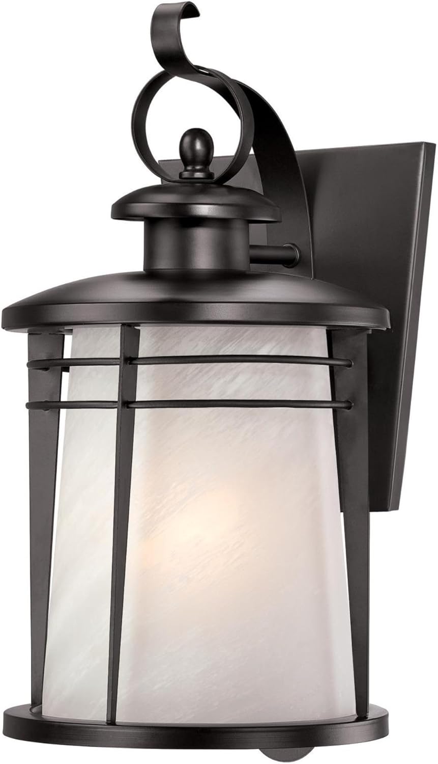 Weathered Bronze Steel White Alabaster Glass Exterior Wall Lantern Pack of 2 L87215