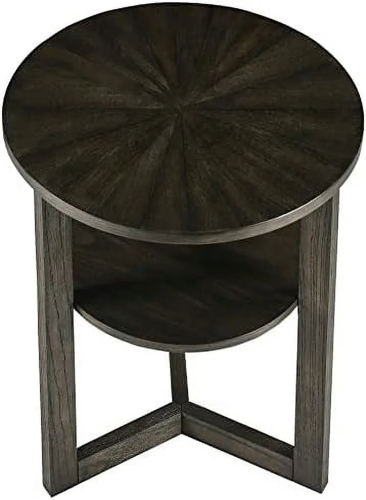 Round End Table Solid Wood 2-Tier Rustic Brown D2272