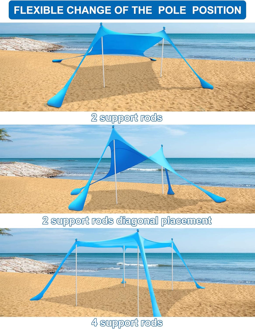 Beach Canopy with 4 Aluminum Poles, UPF50+ Sun Shelter, Pack of 2 O36776