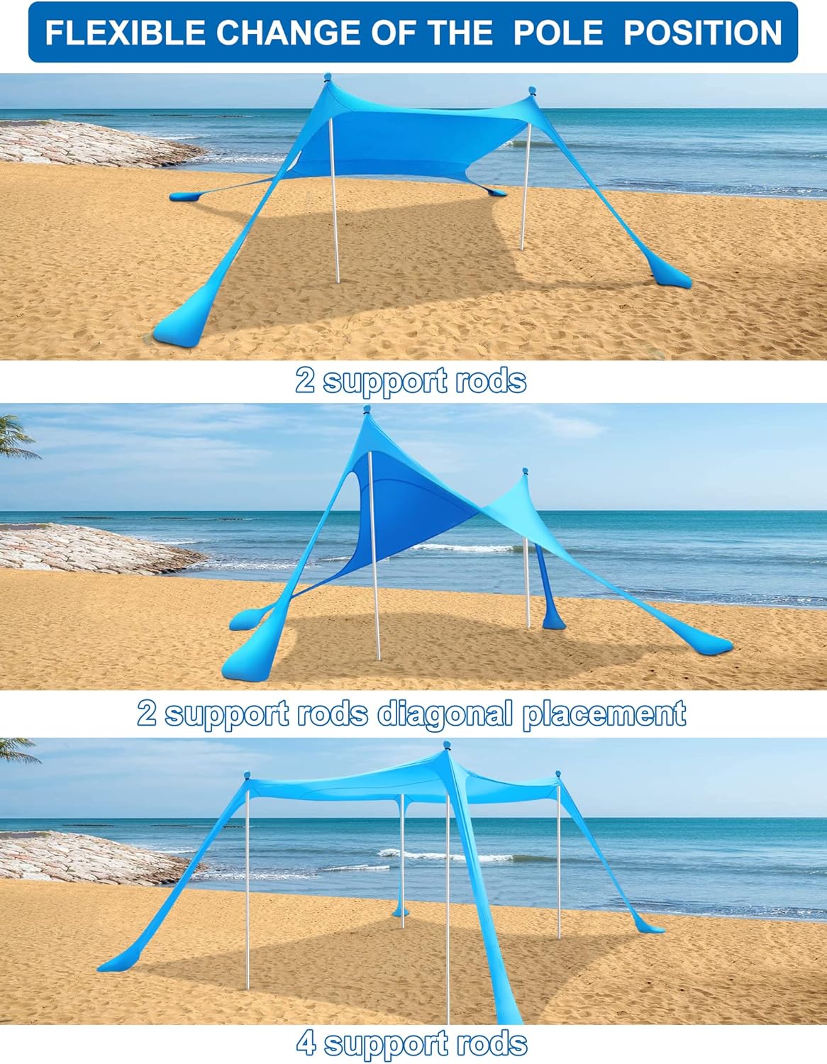 Beach Canopy with 4 Aluminum Poles, UPF50+ Sun Shelter, Pack of 2 O36776
