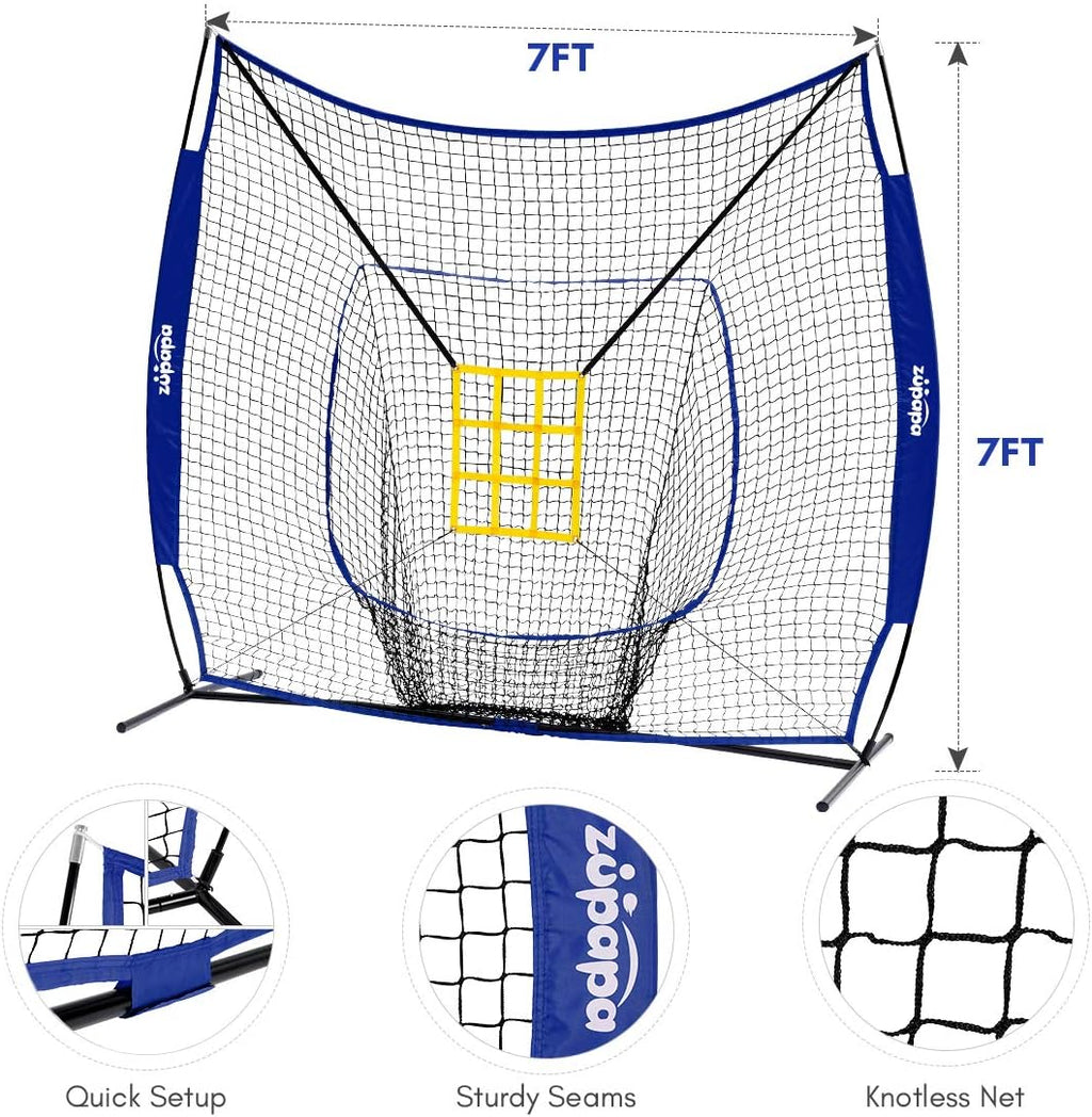 7 by 7 Feet Baseball Softball Hitting Pitching Net with Strike Zone X57172