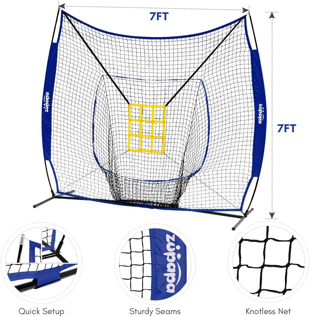 7 by 7 Feet Baseball Softball Hitting Pitching Net with Strike Zone X57172