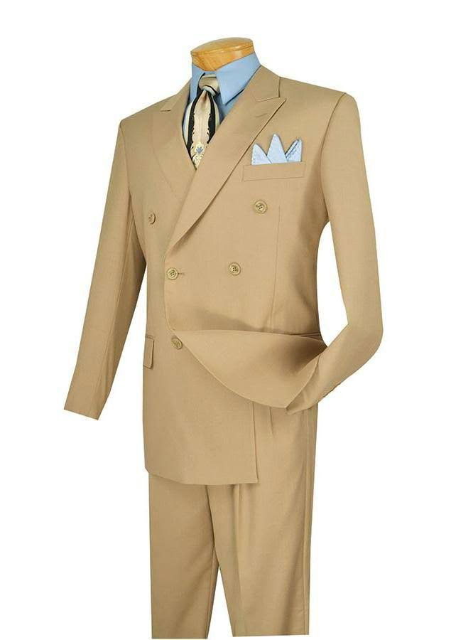Beige Double Breasted Suit 2 Piece Regular Fit S15700