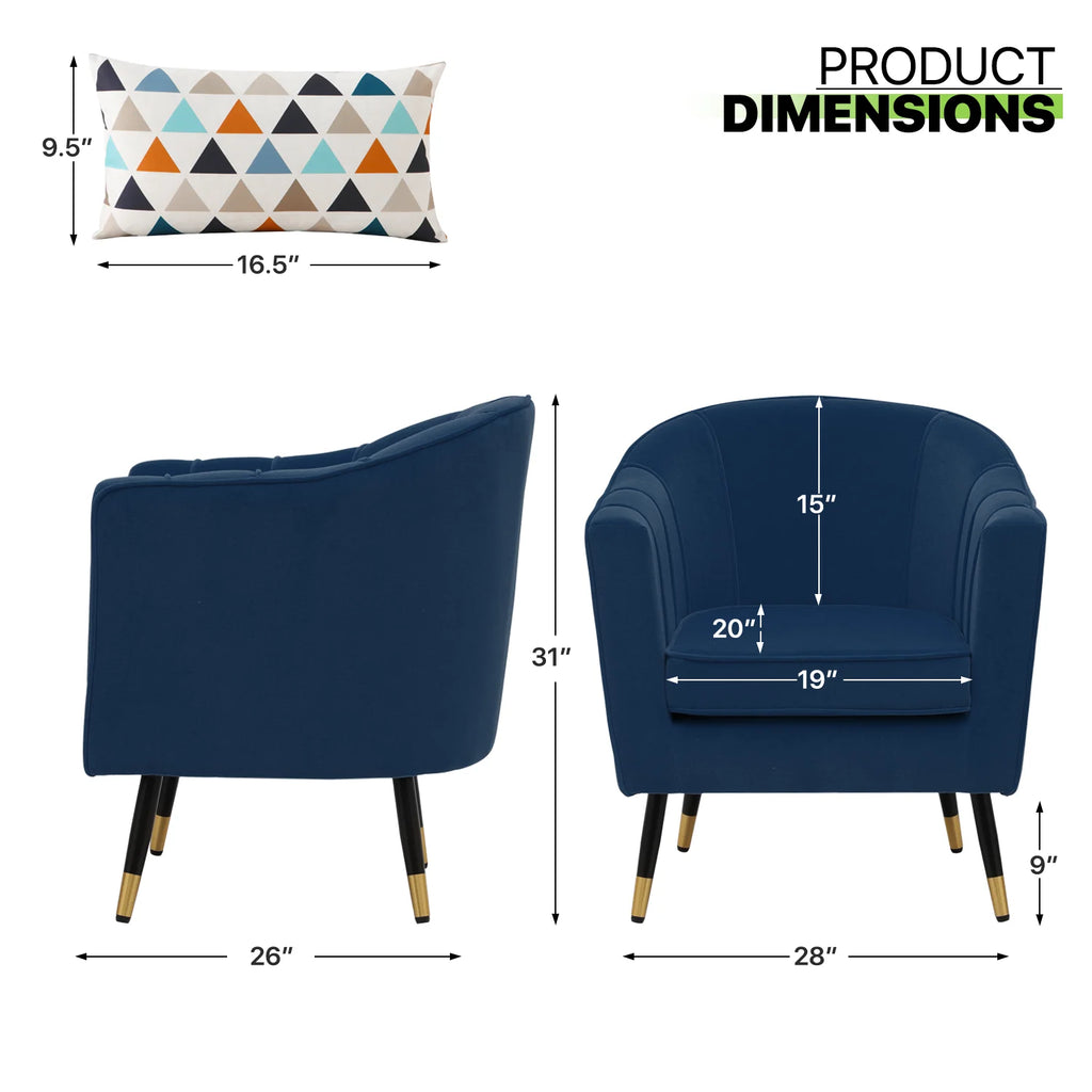 Navy Blue Upholstered Barrel Chair with Pillow R962