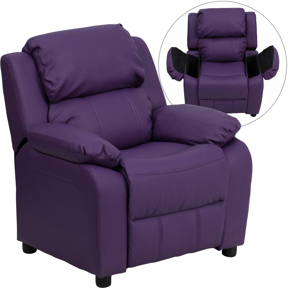 Purple Vinyl Kids Recliner with Storage Arms C1015