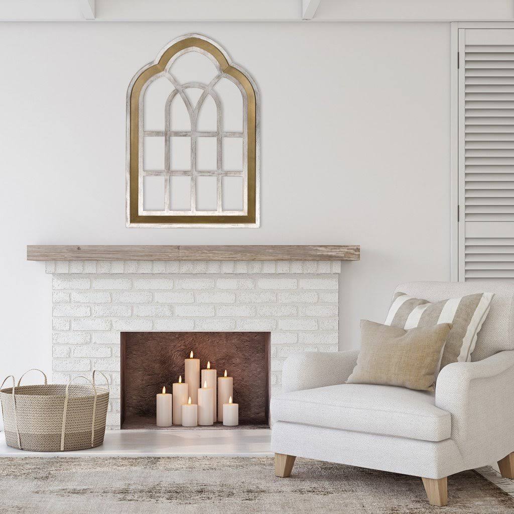 Distressed White and Gold Cathedral Window Wall Decor Y597