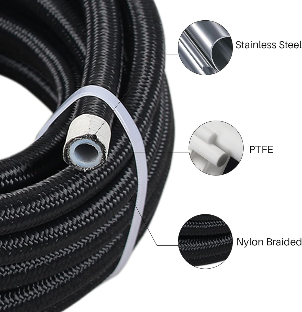 6AN PTFE E85 Braided Fuel Line Fitting Kit 10FT Transmission Oil Cooler Line Black Pack of 2 W839
