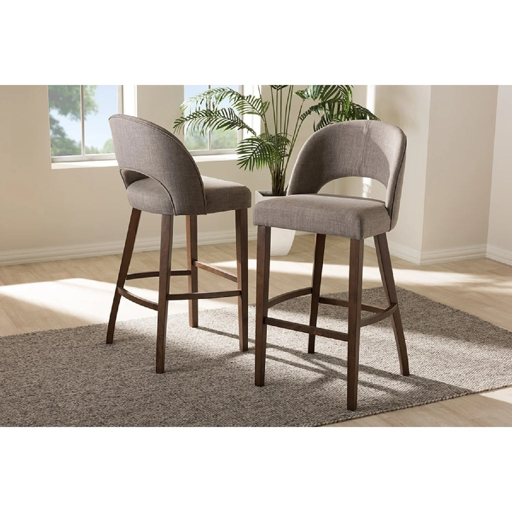Light Grey Fabric Upholstered Wood Bar Stool Set of 2 W121401