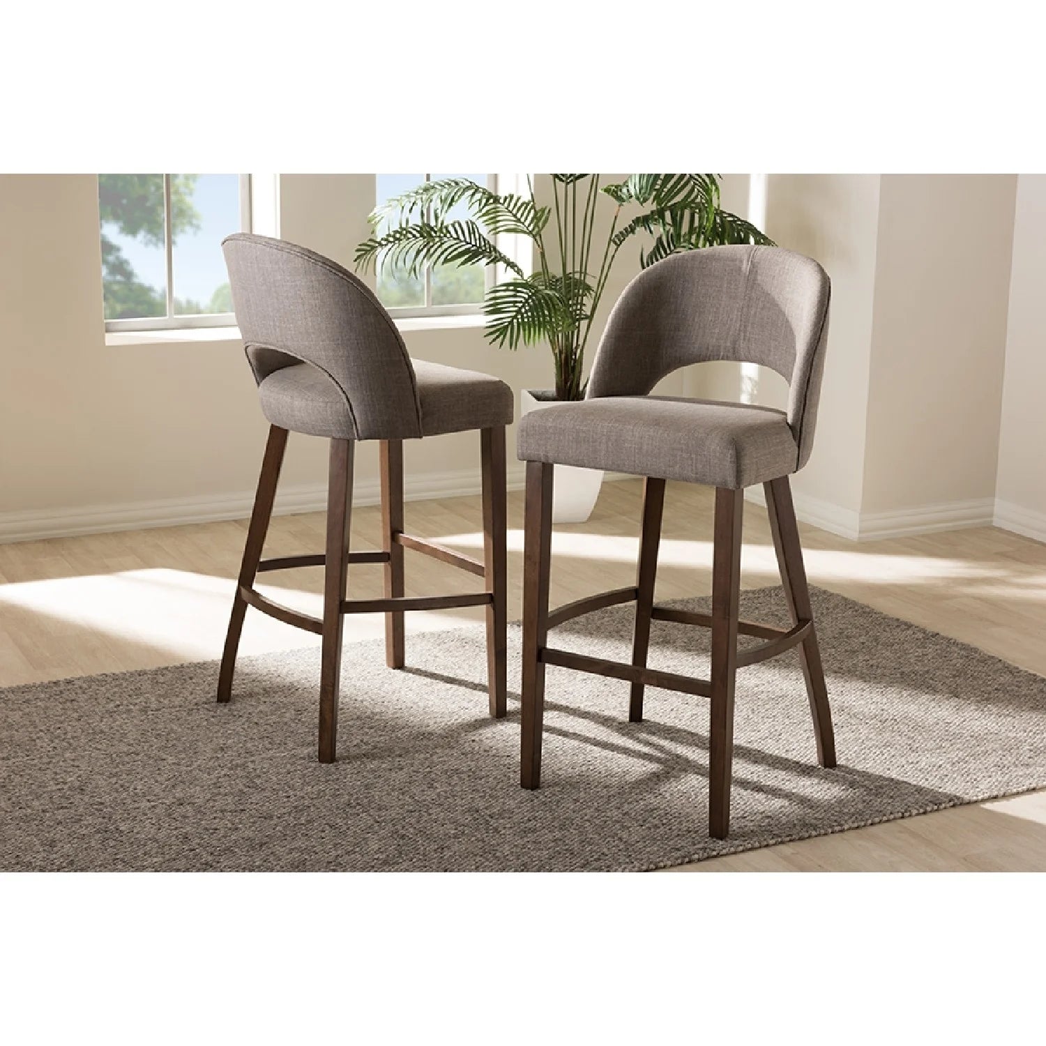 Light Grey Fabric Upholstered Wood Bar Stool Set of 2 W121401