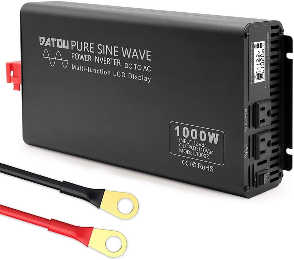 1500W Peak Pure Sine Wave Power Inverter DC 12V to 110V AC Car Power Converter with 2 AC Outlets A442814