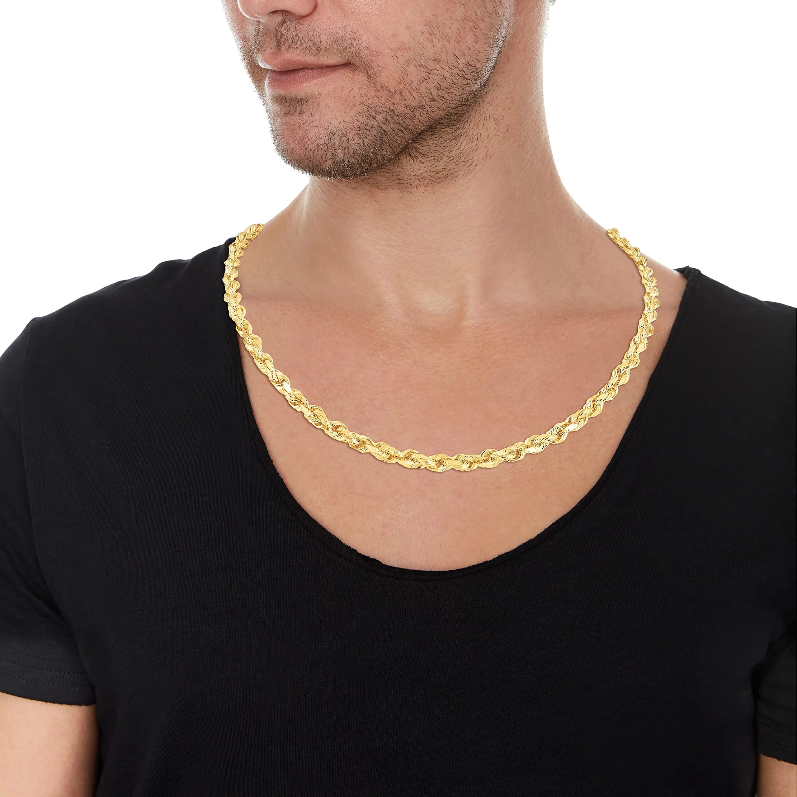 14K Yellow Gold 6mm Solid Rope Chain Necklace O680