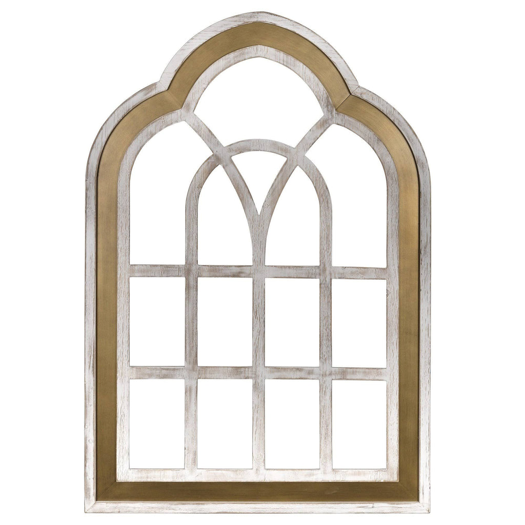 Distressed White and Gold Cathedral Window Wall Decor Y597